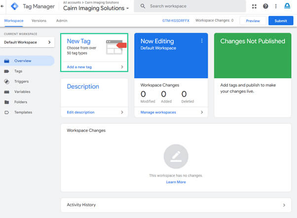 Google Tag Manager Workspace