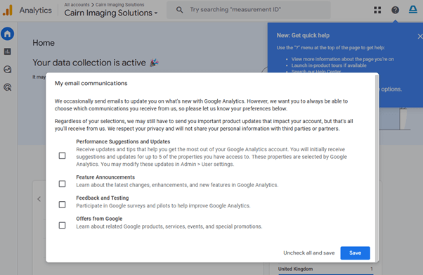 Email Preferences Google Analytics